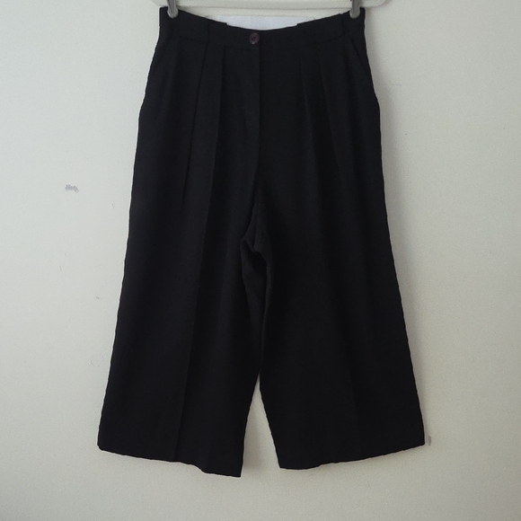 Anne Klein Vintage Black Fine Wool Wide Leg Crop Trousers Dress Pants 48 12 - Picture 3 of 13